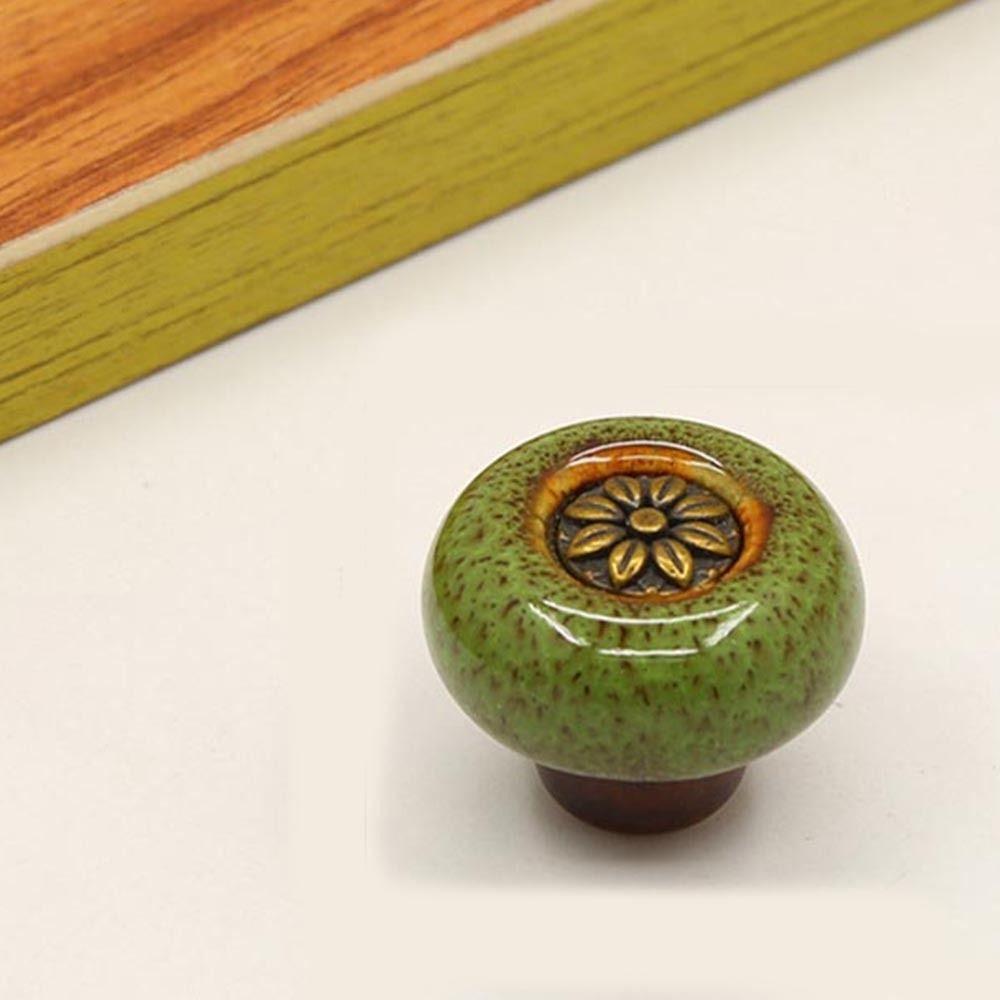 Retro Single Hole Ceramic Cabinet Knob Round European Style Door Pull Handles Vintage Drawer Knobs Kitchen