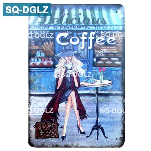 [SQ-DGLZ] kawa metalowy znak Bar dekoracja ścienna znak blaszany Vintage metalowe tabliczki Home Decor malarstwo tablice plakat artystyczny