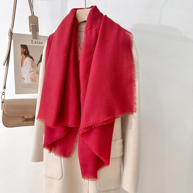 Simple literary and artistic yarn with sunscreen, elegant shawl, women's solid color square short fringed temperament scarf