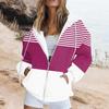 Women Fall Winter Hoodie Jacket Zipper Closure Loose Casual Striped Coat with Pockets Drawstring Hooded Long Sleeves Top