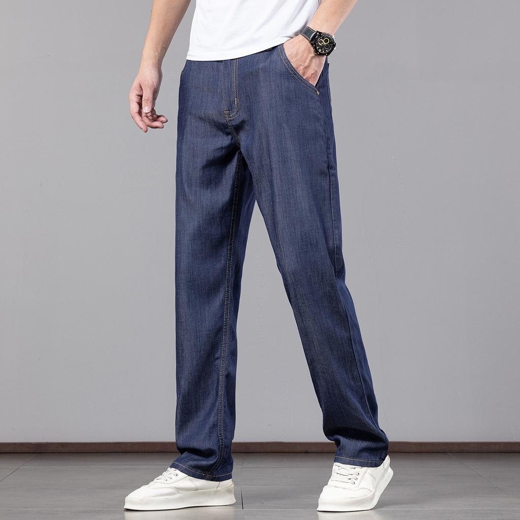 New Lyocell Fade-resistant High-end Wide-leg Jeans for Men Loose Straight Elastic Summer Trousers