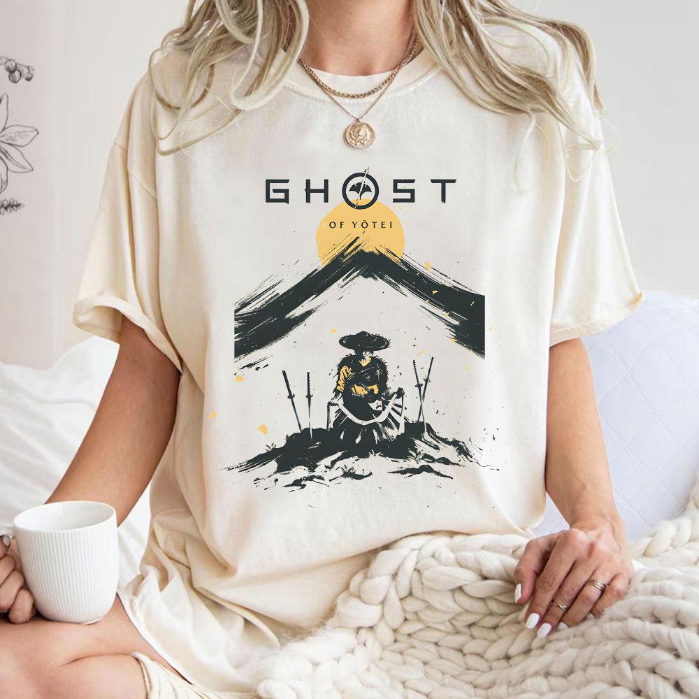 Ghost of Yōtei Samurai TShirt Japanese Brush Art Tee Clothing Graphic Short Sleeve Shirt Unisex Unisex Women AllSeason S