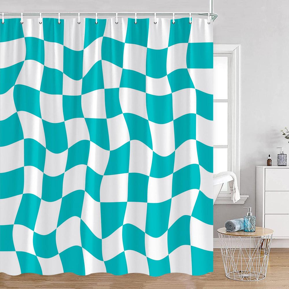 Colorful Checkerboard Shower Curtain Black White Blocks Distorted Chess Board Bathroom Curtain Modern Abstract Bath Decorations