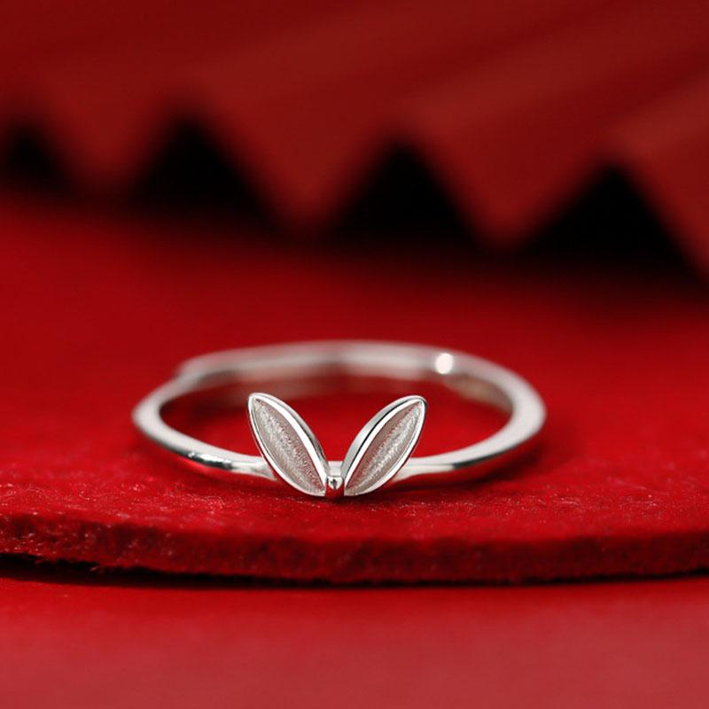 PANJBJ 925 Stamp Silver Color Rabbit Ears Ring for Women Girl Irregular Animal Cute Jewelry Birthday Gift Wholesale Dropshipping