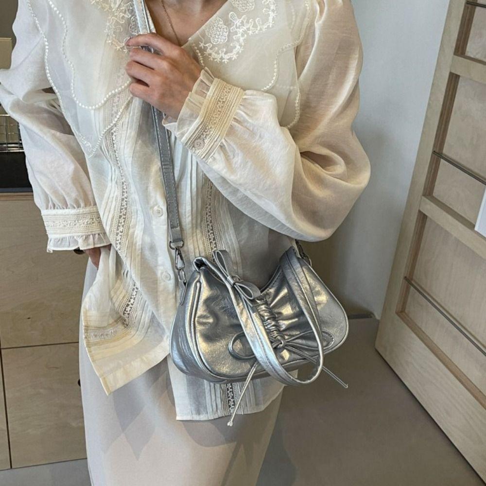Bowknot Bow Tie Shoulder Bag Korean Style PU Leather Hobo Bag Balletcore Bow Handbag Streetwear