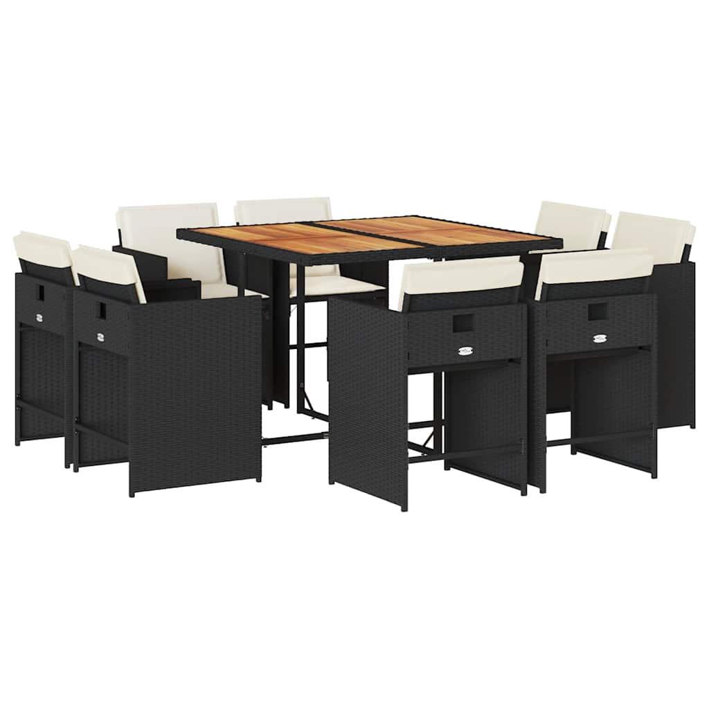9 piece outdoor dining set with cushions black poly rattan