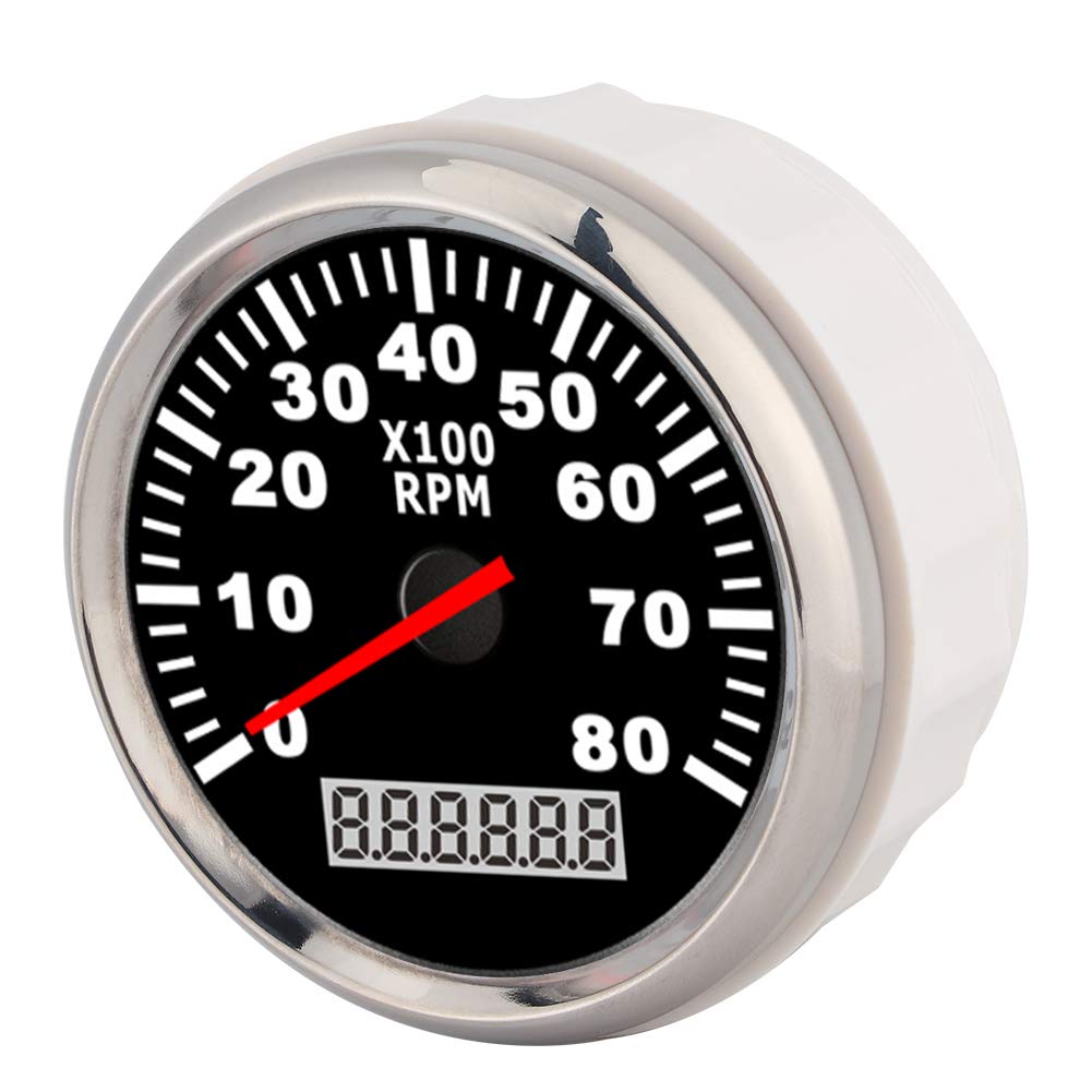 Akozon Pointer Digital Tachometer Waterproof Red LED Backlight Gauge 8000 RPM /24V Marine Hour