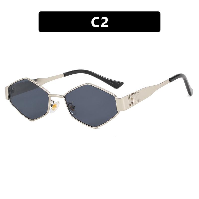 Rhombus Sunglasses Women'S Metal Sunglasses Personalized Small Frame Sunglasses Photo Concave Shape