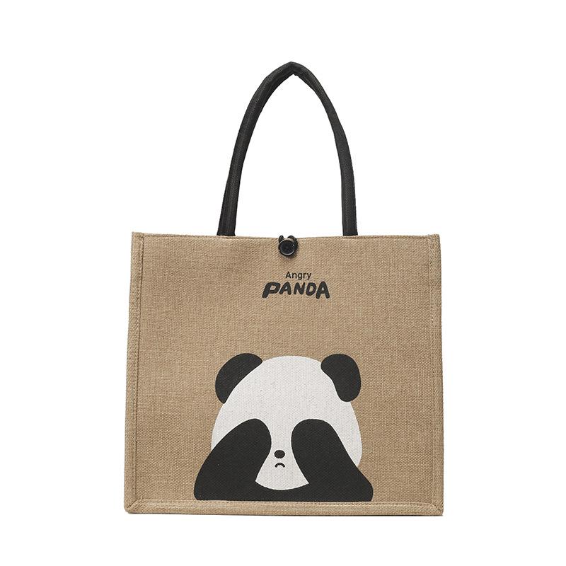 

Портативная сумка-тоут «Панда» большой вместимости - Ретро льняная сумка на плечо для покупок и путешествий 34x16x30 cm