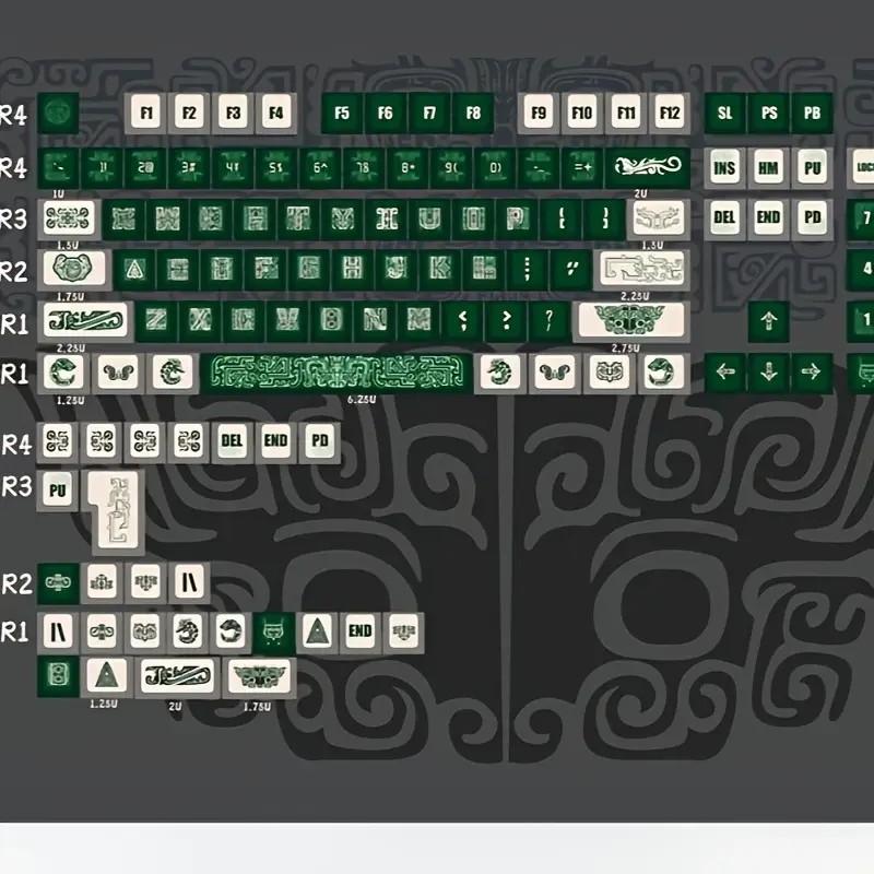 130-Key Keycaps - Chinese Style - Bronze Theme -PBT Material -OEM Side Engraving - Suitable For Mechanical Keyboards