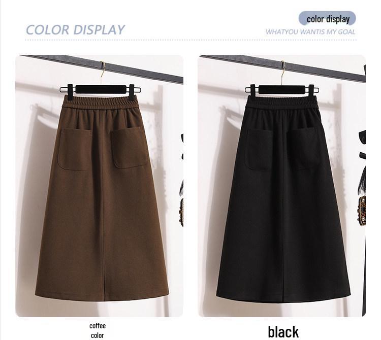 Damen Retro Samt Spalt-Schirmrock – Mittellang, Verdickt und Lockerer Schnitt für Herbst/Winter