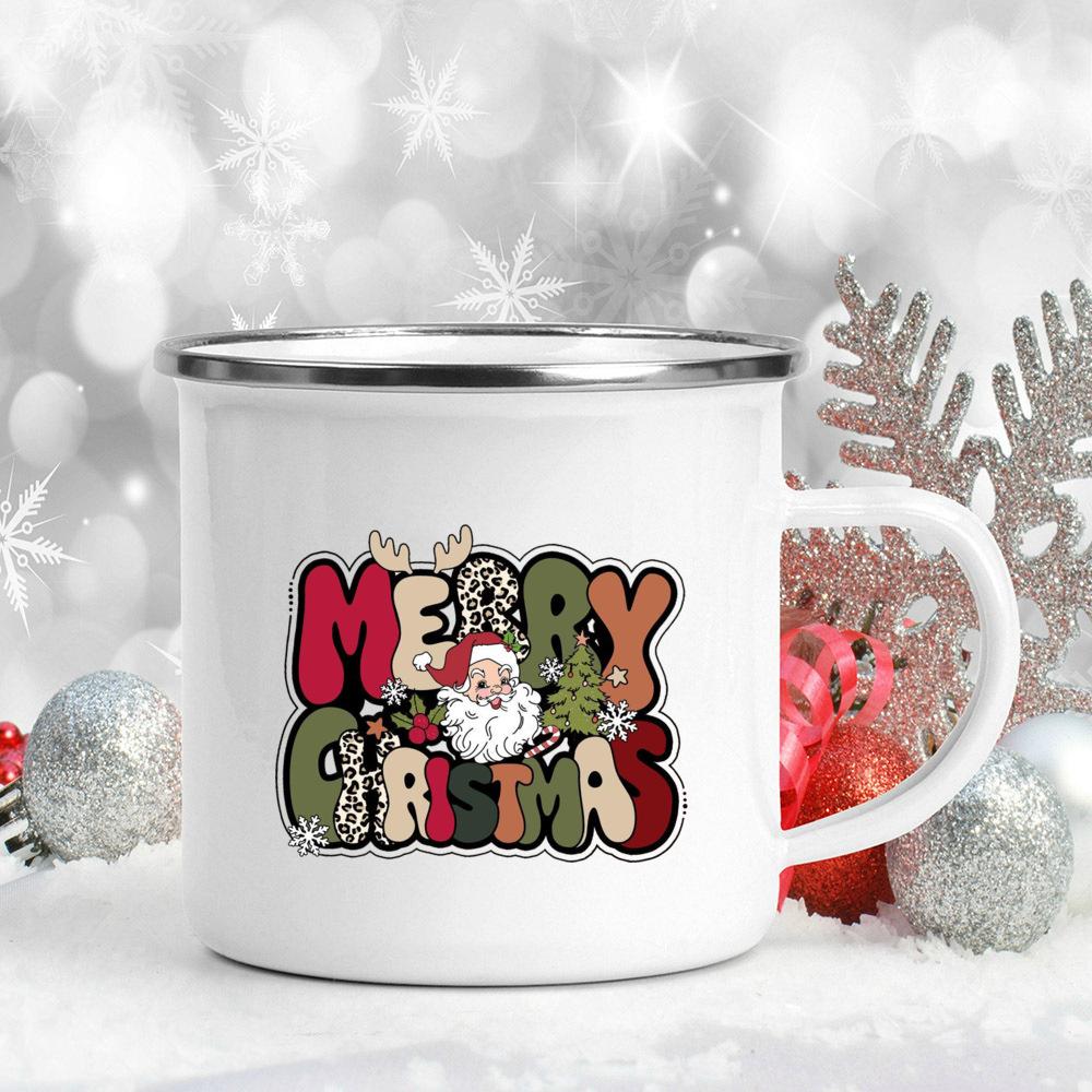 Merry Christmas Enamel Cup Hot Cocoa Juice Mugs Christmas Party Drink Tea Wine Beer Cups Xmas Holiday Gift