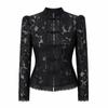 Long Sleeves See-Through Blouse Slim Fit Women Shirt Tops Vintage Lace Printed Shirts  Spring