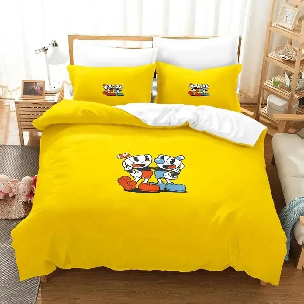 3D Print Cartoon Mugman Cuphead Comfortable Duvet Quilt Cover Pillowcase Bedding Set Children Bedroom Decoration Home Textile