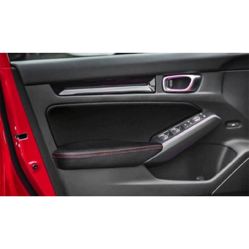 Set Black Leather Red Line Car Inner Door Armrest Pad For Honda Civic 11Gen 21