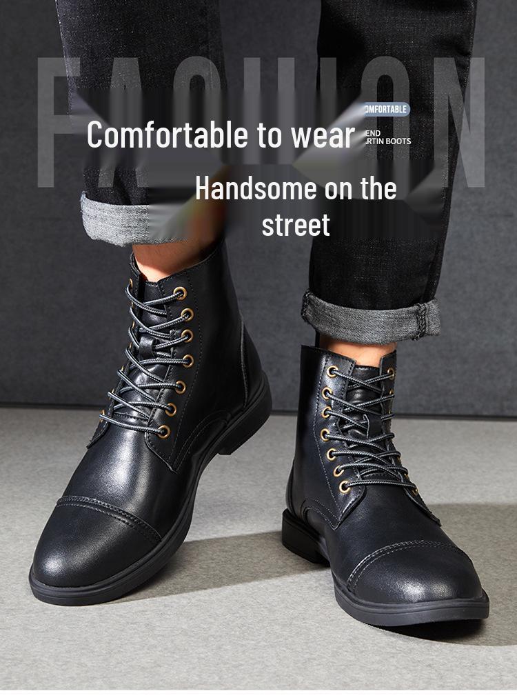 Men's British Style Winter Leather High-Top Boots for Casual Outdoor Workwear