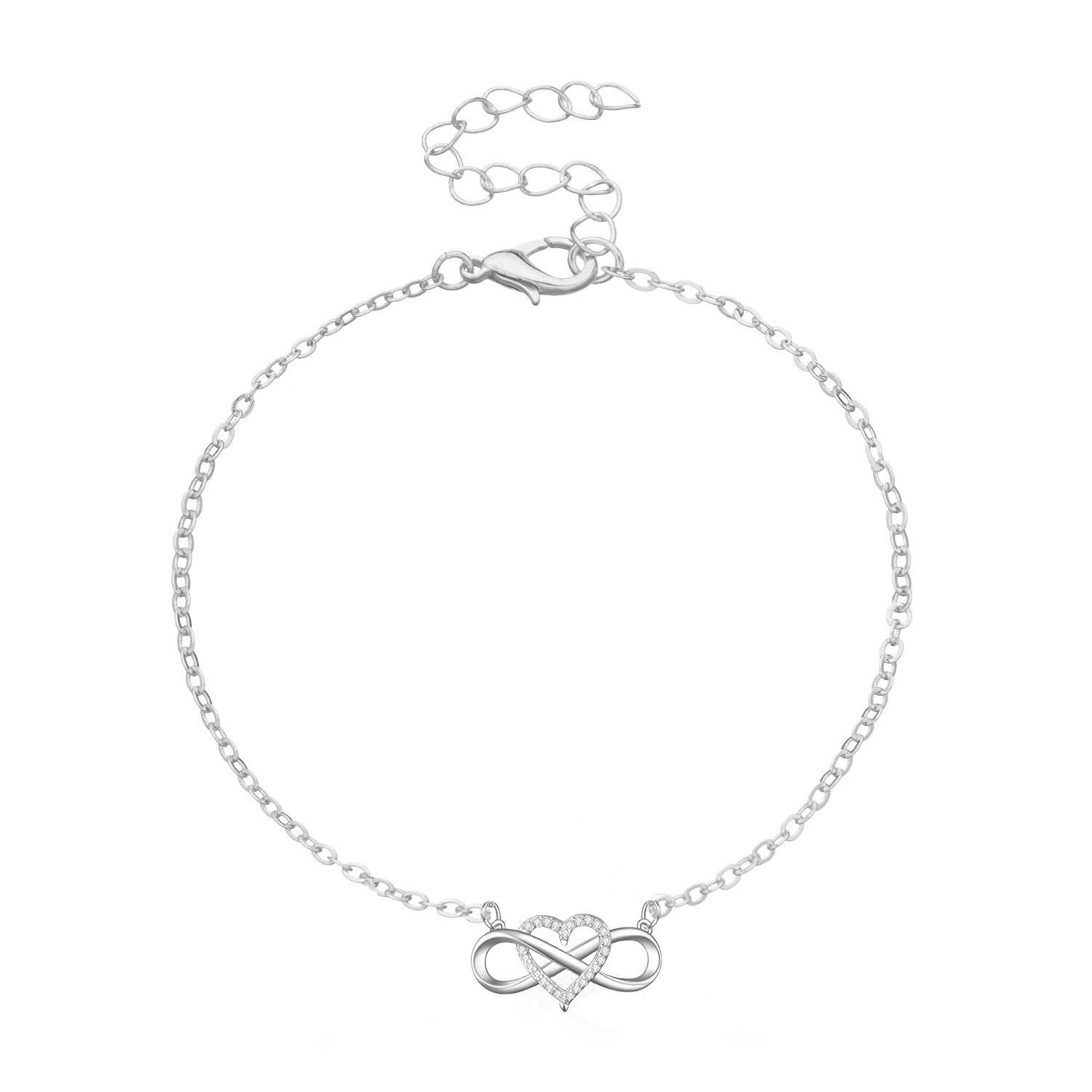 

Модный браслет на ногу «Бесконечность-сердце»: Элегантные пляжные украшения со стразами для женщин серебряный