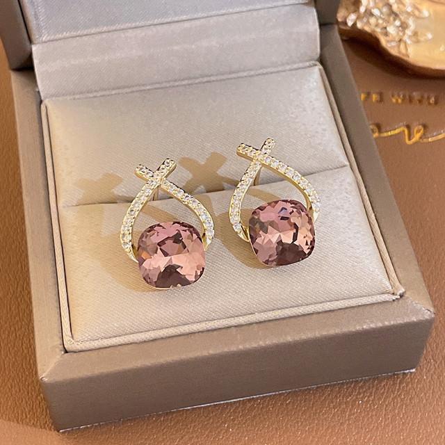 Módní náušnice pro ženy Kříž Krystal 925 Stříbrná jehla Náušnice Dámské šperky Výroční dárek Šperkové doplňky