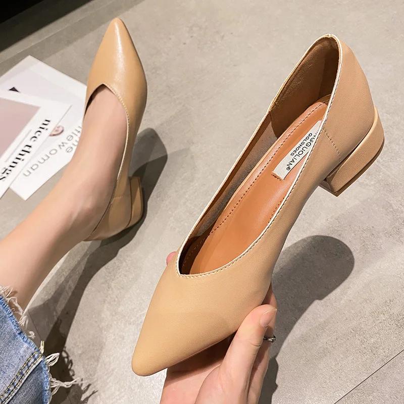 Fashion Trendy Minimalist Women's Shoes 2024 New Soft Leather Breathable Shallow Mouth Pointed High Heels Wear-resistant Women's Shoes