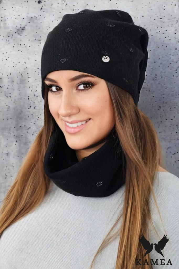 Mustard Elegant Set Hat with Snood Color Black