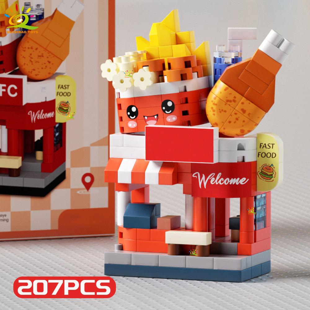 Non-Toxic Moc Cute Street Shop Model Micro Building Block Burger Fried Flower Model Mini Brick Toy For Children Desk Decor.