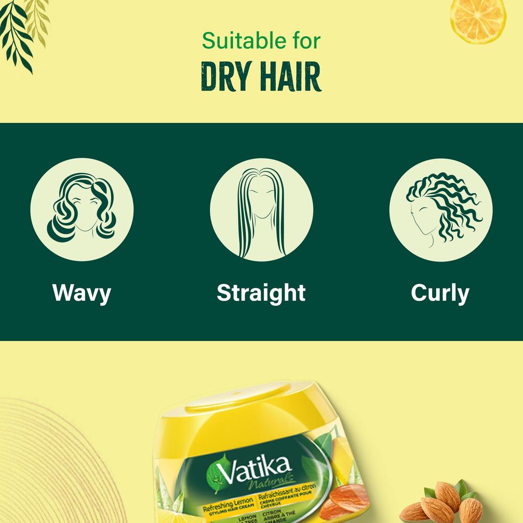 Styling Hair Cream Dandruff Protection with Lemon, Tea Tree, Almond Vatika Dabur 125 Ml