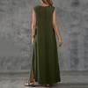 Ärmelloses V-Ausschnitt Maxikleid Lockerer Schnitt Langes Kleid Leichte Leinenoptik Sommer Freizeitkleid mit Seitenschlitz für Damen