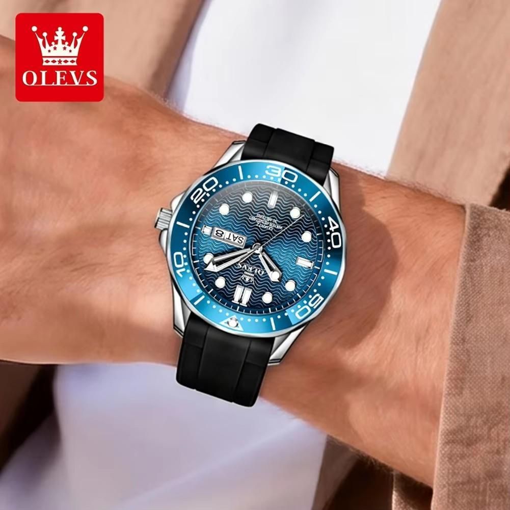 OLEVS Fashion Quartz Watch For Men Business Mens Watches Military Silicone Sports Waterproof Week Date Watch