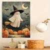 Frameless Pearl Painting Kit Cute Ghost Witch Moon Pumpkin Pattern DIY Shiny Bead Canvas Creative Leisure Craft Gift for Adults