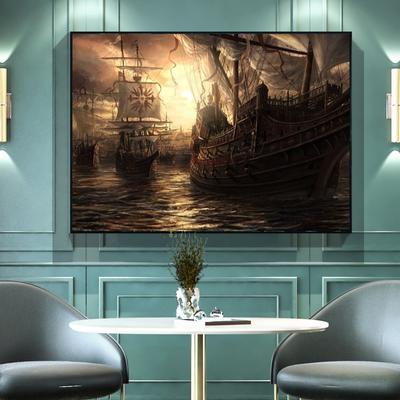 Vintage Pirate Ship, Black Sailing Ship, Sea Landscape, Canvas, Painting, Posters and Prints, Frescoes with Ship for Living Room, Home Decoration