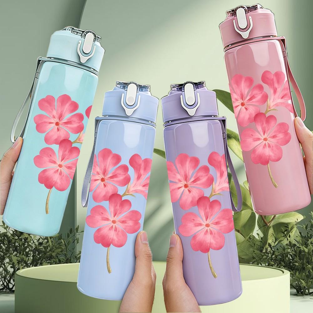 1PC Pink Cherry Blossom Flower Branch Print 750ml Color Plastic Sports Water Bottle Leakproof Flip Straw Lid Suitable for Sports Office Home Use