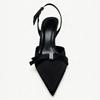 Zapatos de Salón Negros con Punta Fina y Lazo de Satén para Mujer Lujosos con Pedrería Diseñador Slingback Sandalia de Tira Trasera con Tacón de Aguja de Moda