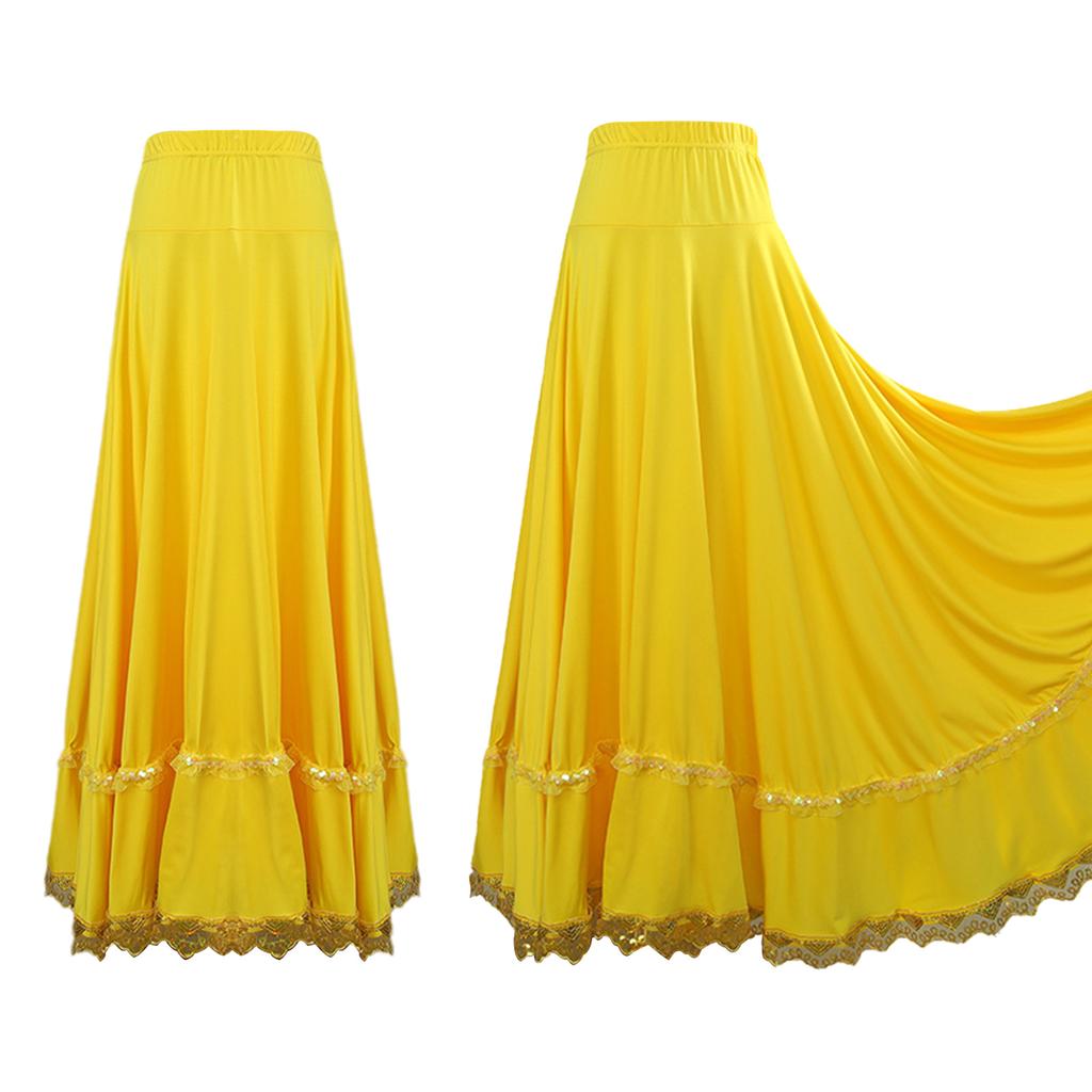 Women Ballroom Flamenco Dance Skirts Lyrical Ballroom Flowy Maxi Skirts for Ballet Classical Ethnic Dance Performance Costumes