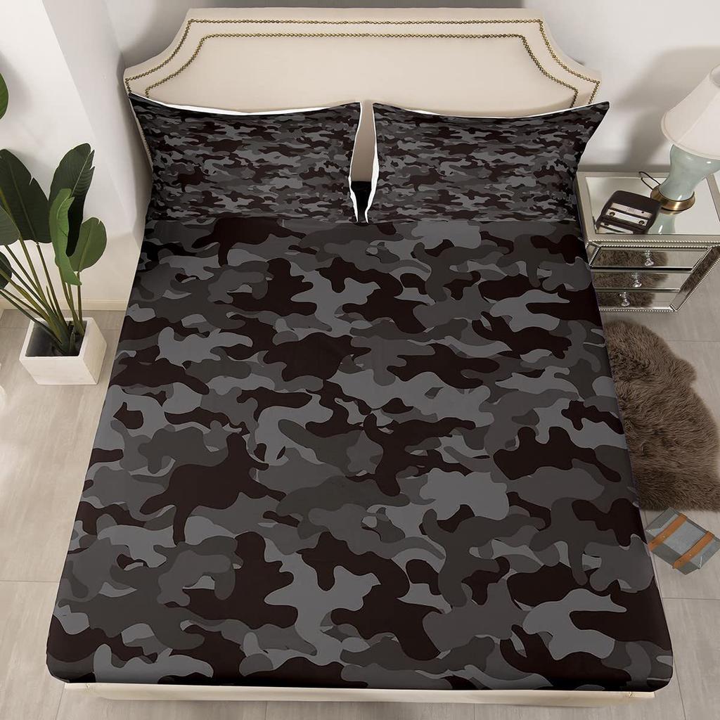 Camouflage Simple Pattern Mattress Three-Piece Digital Printing Mattress Bedding Set Adult Children