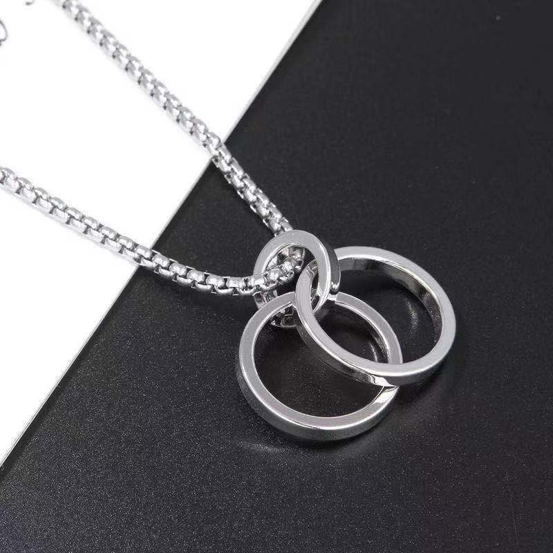 Men's Hip-hop Double Ring Trendy Men's and Women's Simple Accessories Necklace Pendant