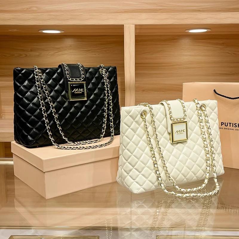 Äkta Läder Diamantrutigt Kedjeväska för Damers Sommar Ny Trendig Väska, Handväska med Stor Kapacitet, Axelväska, Stor Väska