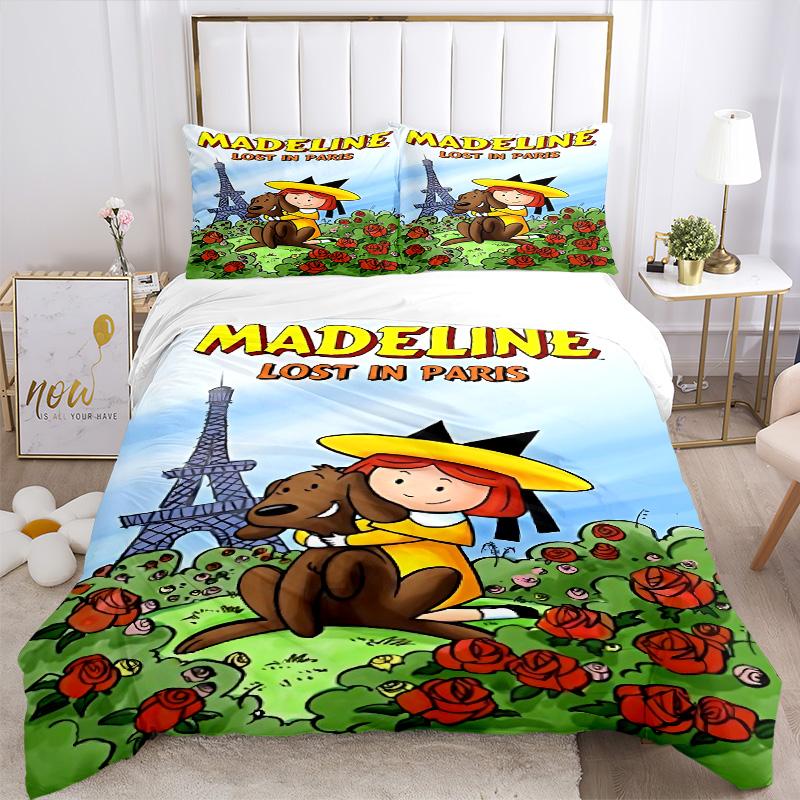 Madeline Lost Paris Print 3Pcs Bedding Set,Duvet Cover with 2 Bedro,Pillowcase Home Birthday Gift