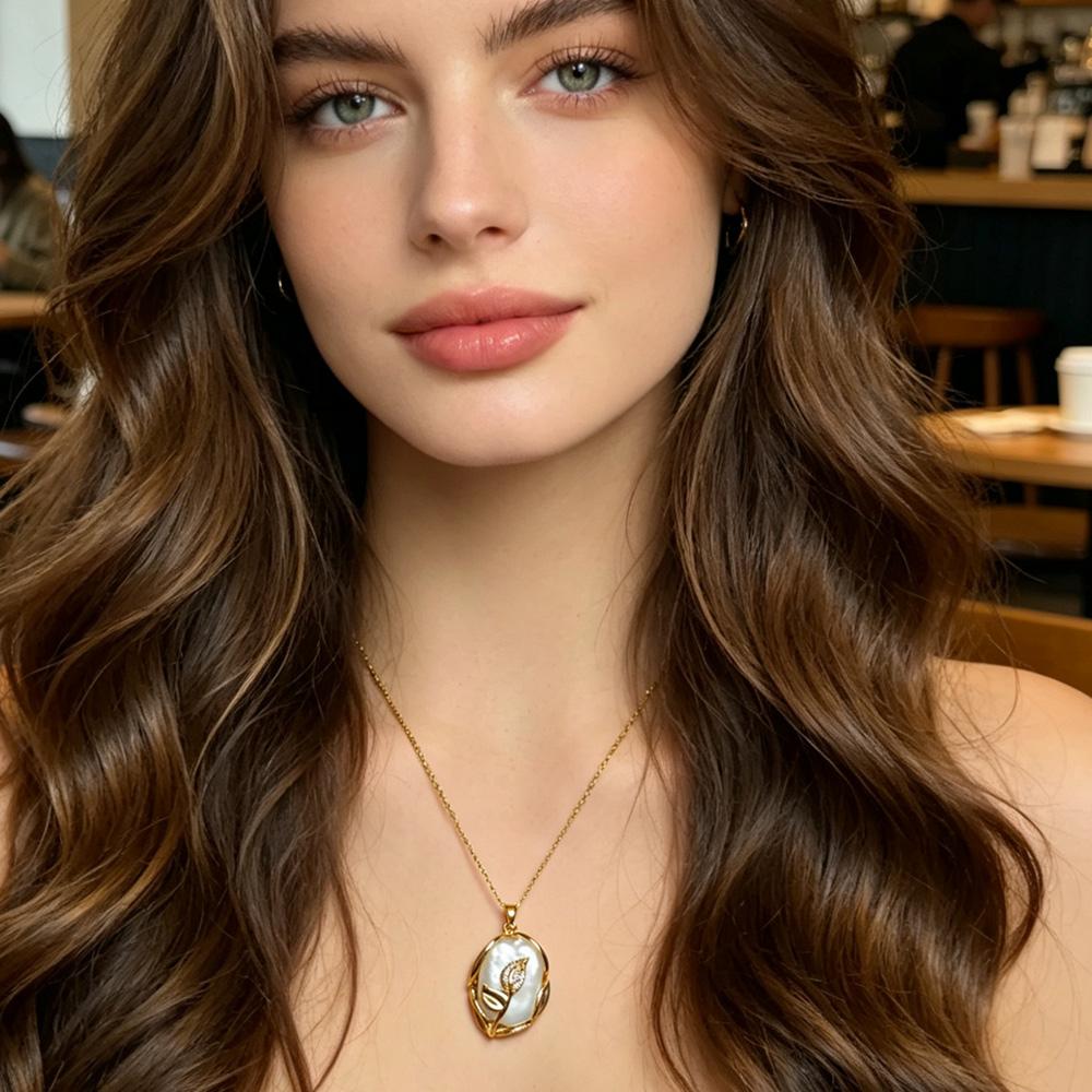 SENIKO Natural Freshwater Big Baroque Pearl Necklaces For Women Fashion Flower Cubic Zirconia Pendant With Chain Birhday Gift