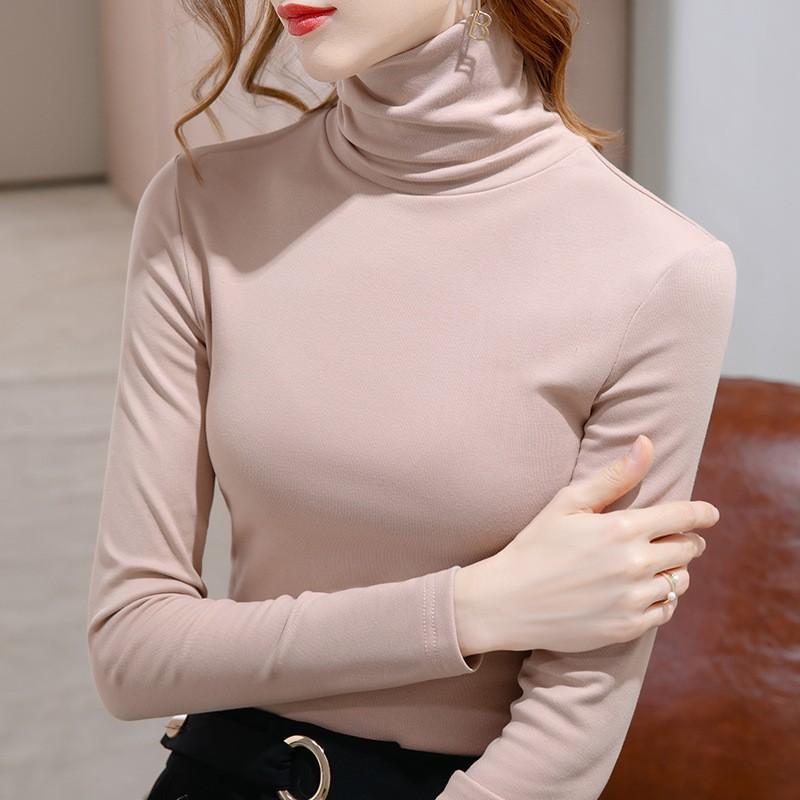 High-neck Base Shirt for Women New Women's Solid Color Thin Velvet Long-sleeved T-shirt Thermal Inner Waist Top
