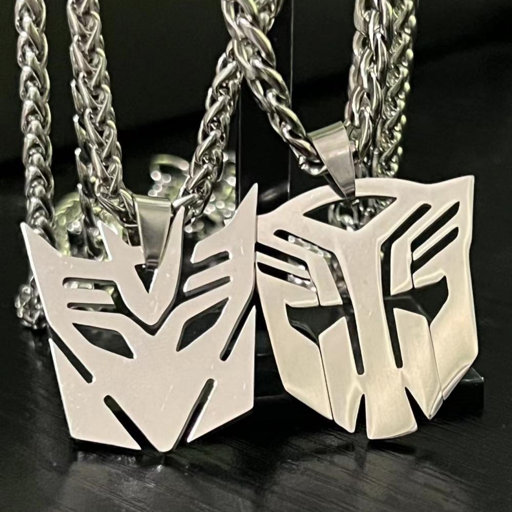HNSP Anime Movies Autobots Sign Stainless Steel Pendant Chain Necklace For Men Boy Zircon Accessories Gifts