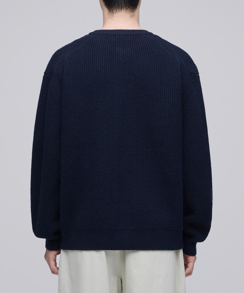 Musinsa Standard Relaxed Ribbed Round Neck Cardigan [Navy]