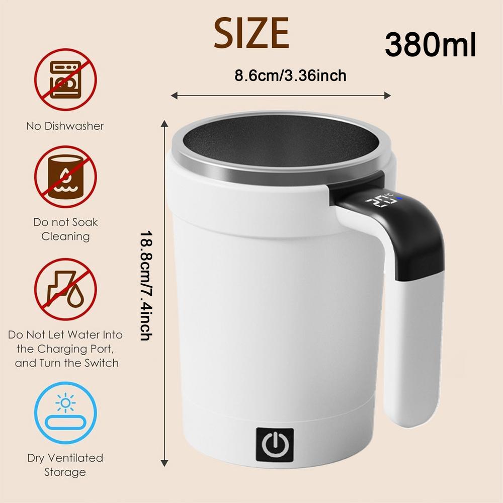 

Smart Self-Stirring Coffee Mug 380ml With Temp Display & Rechargeable Battery, Auto Mixes Drinks, Keeps Warm For Desk, Home белый