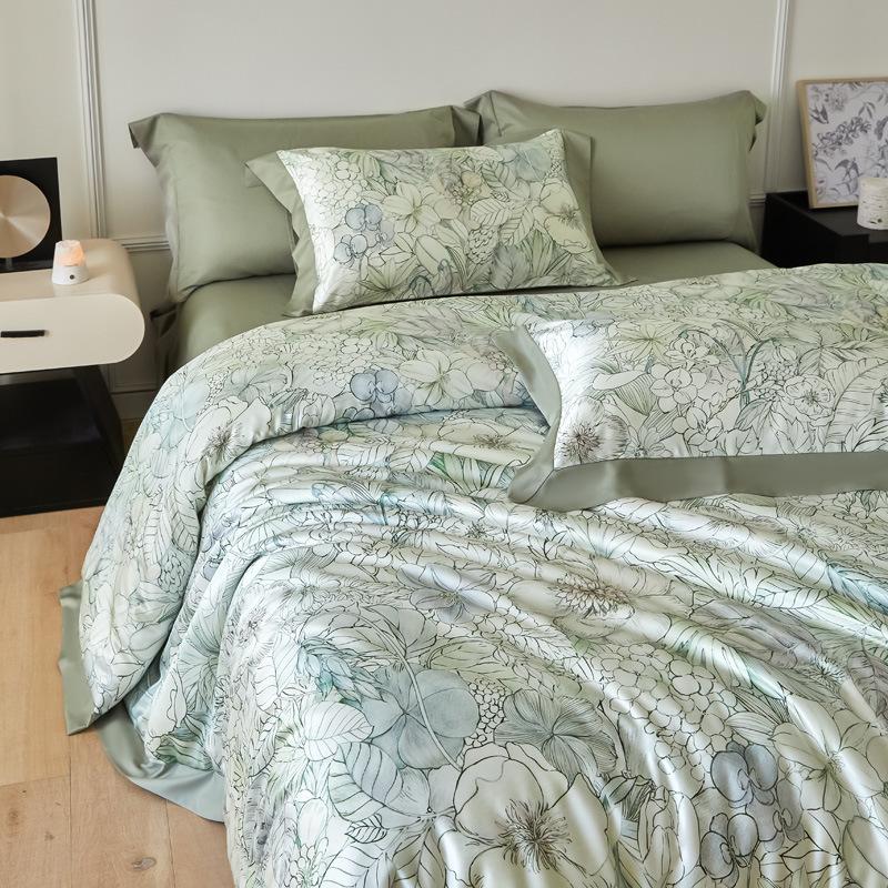 

Ice Silk Bedding Set Four-piece Set, Skin-friendly Water Wash Sheets Quilt Covers Pillowcases 2.0m bed