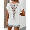 Summer Back Lace Splicing Short Sleeved T-shirt O Neck Loose Office Blouse Women Sweet Hollow Out Solid Color Tops Female Elegant Simple Shirts