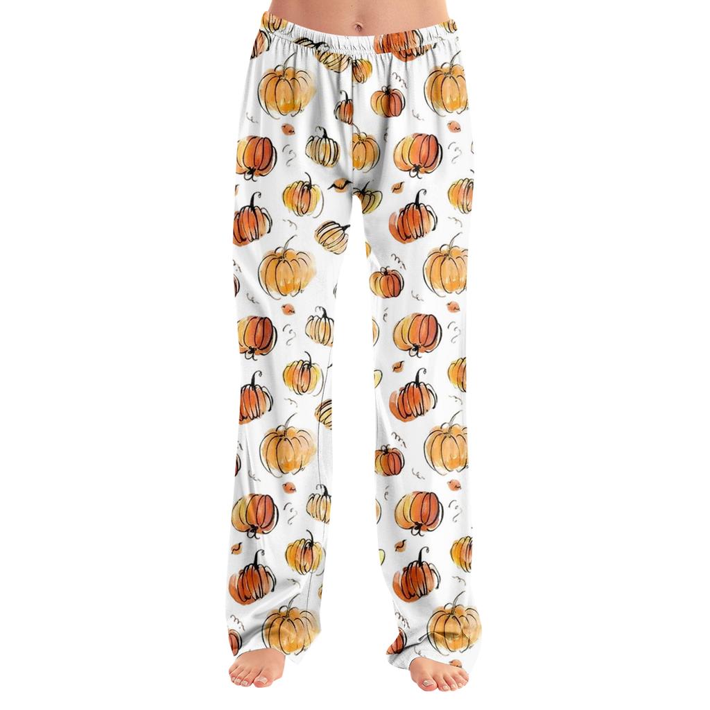 Women's Halloween Print Loose Fit Pajama Pants for Casual and Sleepwear - No Drawstring