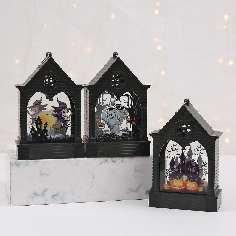 House Shape Halloween LED Lamp Cordless Ghost Festival Lantern Pumpkin LED Light Desktop Ornament
