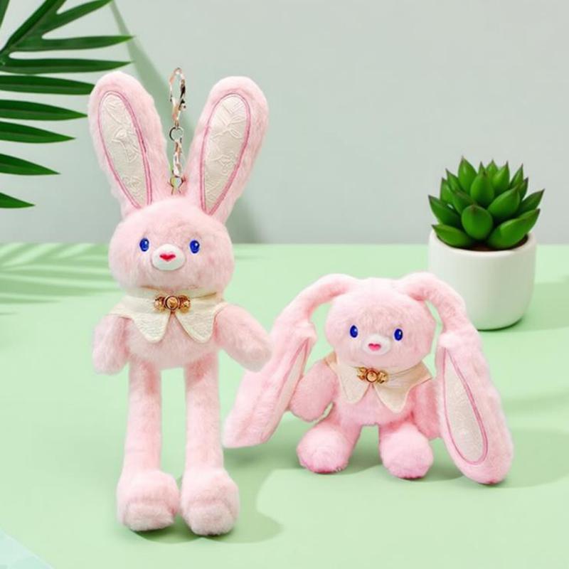 30cm Pull-Out Rabbit Keychain Plush Toy Cute Soft Stuffed Animal Bunny Doll Creative Backpack Clutches Pendant Kid Girl Boy Gift