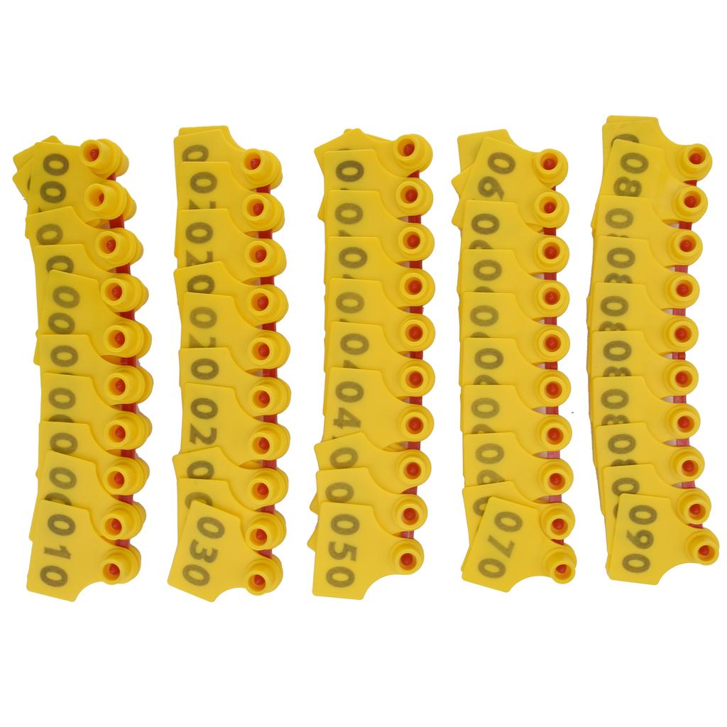 100Pcs TPU Pig Cow Ear Tag with Number 001‑100 Ear Label Tag Farm Livestock AccessoryYellow