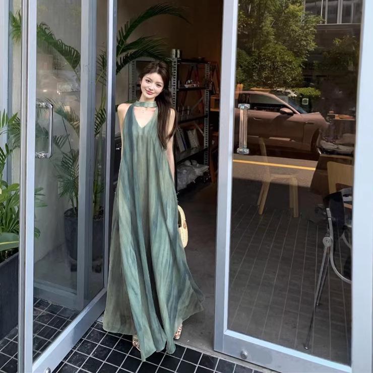 2026 French Yellow Spaghetti Strap Sleeveless Dress for Women - Summer Beach Fairy Long Dress