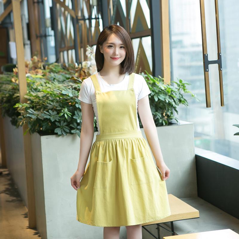 

1 шт. Хлопковый фартук принцессы для женщин, кухонный фартук-нагрудник для готовки с карманом, многослойный, рабочая униформа, фартук официантки для кафе, для домашнего использования лимонно-желтый